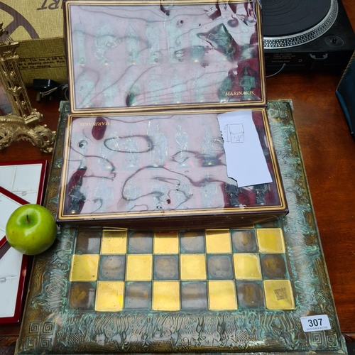 307 - Full set of 'Marinakis', Ancient Greek style chess set with all piece brand new in box and matching ... 