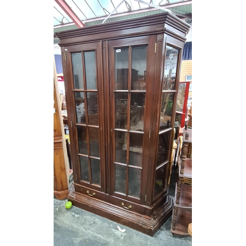 590 - Large great looking antique mahogany display cabinet With glazed front and sides and 2 drawers to ba... 