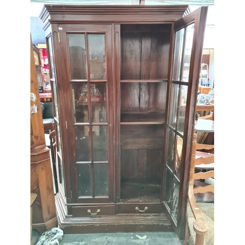 590 - Large great looking antique mahogany display cabinet With glazed front and sides and 2 drawers to ba... 