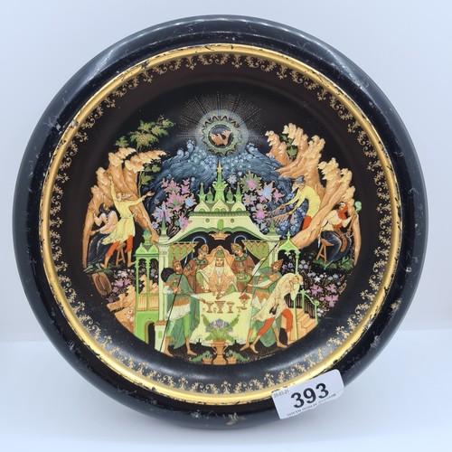 393 - 6 Fabulous Hand painted Russian plates  by Paleh artist Nikolai Lopatin. Each has black ebonised fra... 