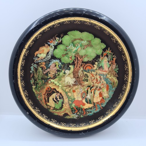 393 - 6 Fabulous Hand painted Russian plates  by Paleh artist Nikolai Lopatin. Each has black ebonised fra... 