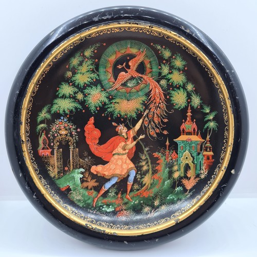 393 - 6 Fabulous Hand painted Russian plates  by Paleh artist Nikolai Lopatin. Each has black ebonised fra... 