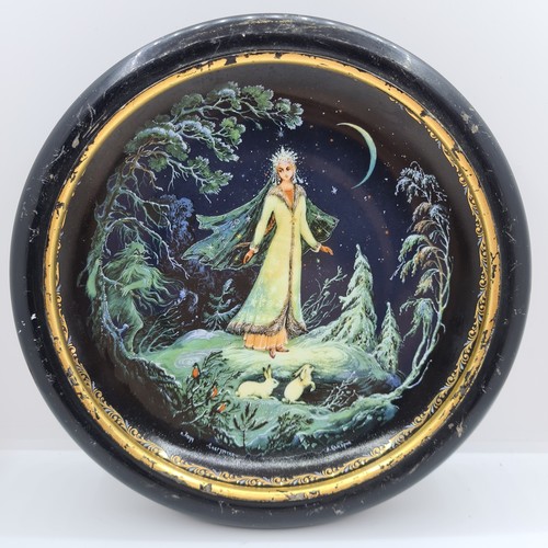 393 - 6 Fabulous Hand painted Russian plates  by Paleh artist Nikolai Lopatin. Each has black ebonised fra... 