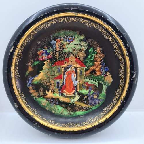 393 - 6 Fabulous Hand painted Russian plates  by Paleh artist Nikolai Lopatin. Each has black ebonised fra... 