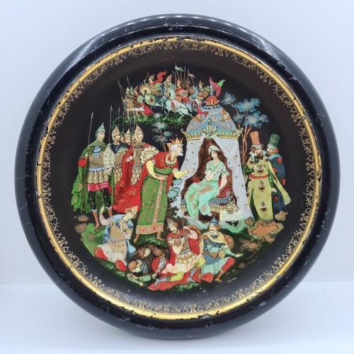 393 - 6 Fabulous Hand painted Russian plates  by Paleh artist Nikolai Lopatin. Each has black ebonised fra... 