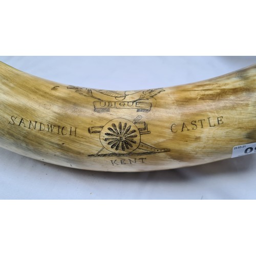 94 - Original 19th century artillery gun powder horn, Inscribed No 3 Canon with an artillery image. Rare ... 