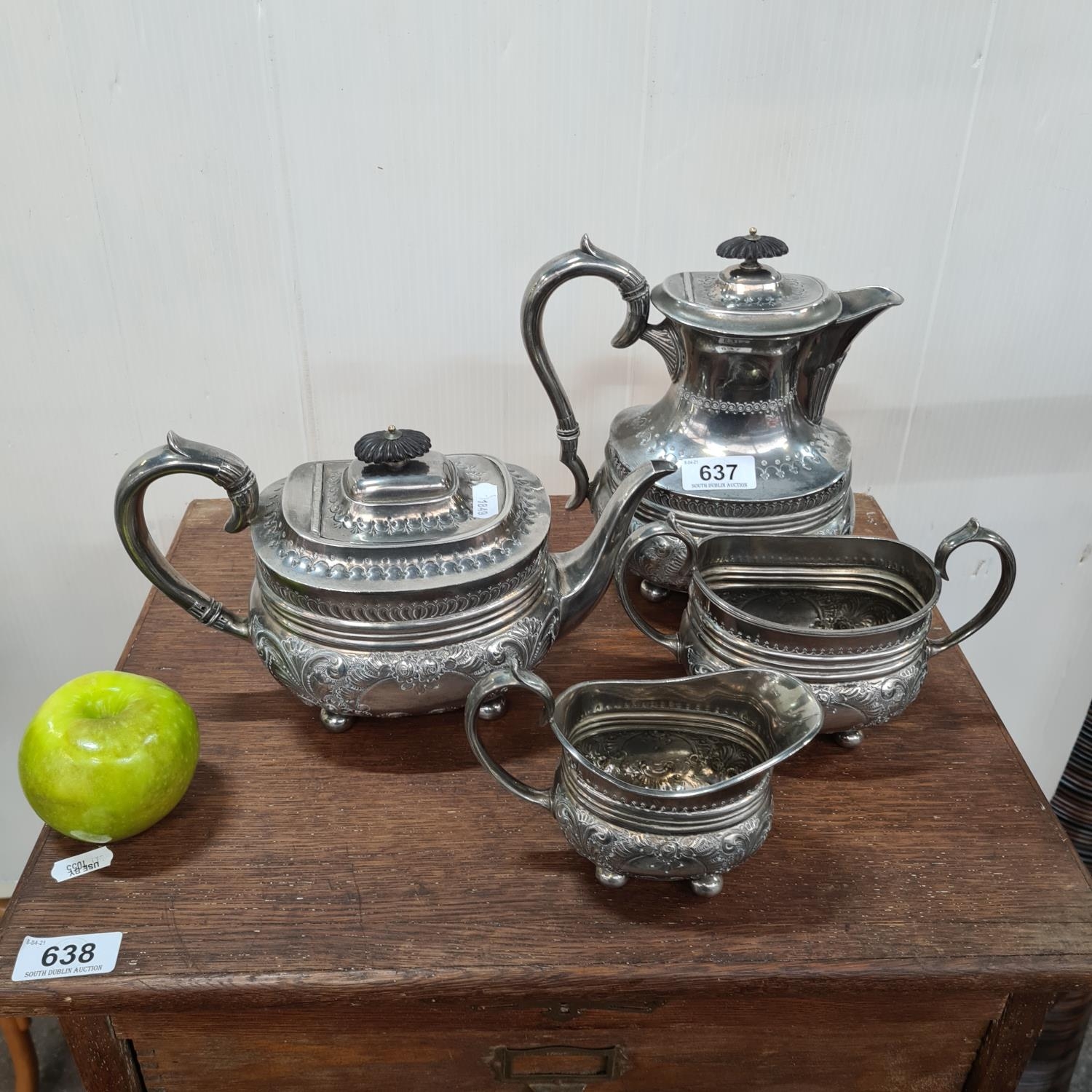 Set of 4 Hamilton, Laidlaw & Company - Glasgow. Silver plate Teapot,  coffeepot, sugar dish and milk