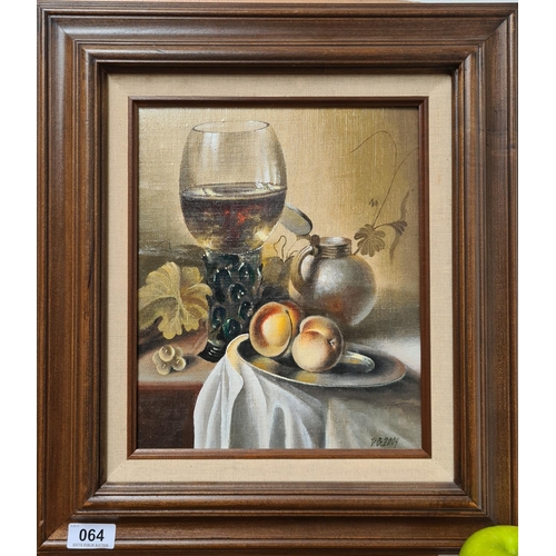 64 - Charming still life in oil on board. Signed D.B. dated 2004.