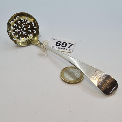 697 - Georgian Sterling Silver spoon with gilded pierced bowl. From EKM 26g Lovely piece.