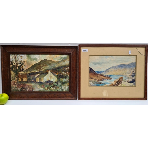 88 - Pair of original paintings. One unattributed impasto oil of a cottage in the mountains and the other... 