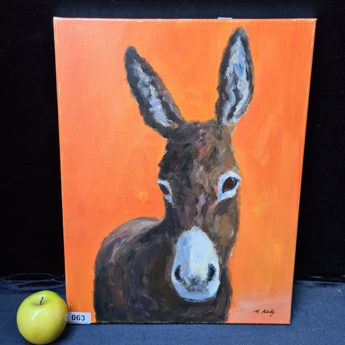 63 - Ann Kelly, 'Donkey', original oil on canvas. Mm: 46 cm x 35 cm. Irish 20th century.

Kelly was a sel... 