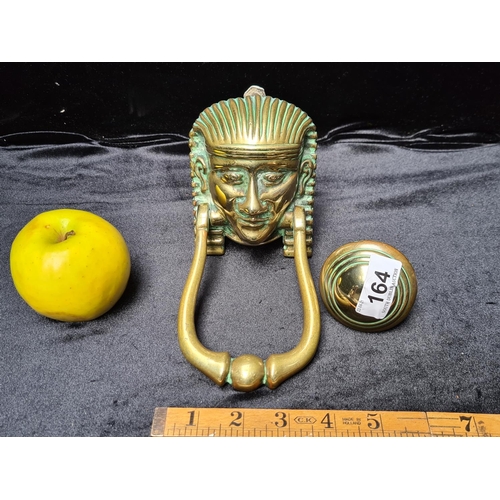 164 - A quality brass, unusual (Pharaoh's head) Georgian door knocker set. Very rare piece heavy and super... 