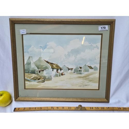170 - Original watercolour painting of a seaside village entitled 'High Noon, Arniston'. Signed by artist ... 