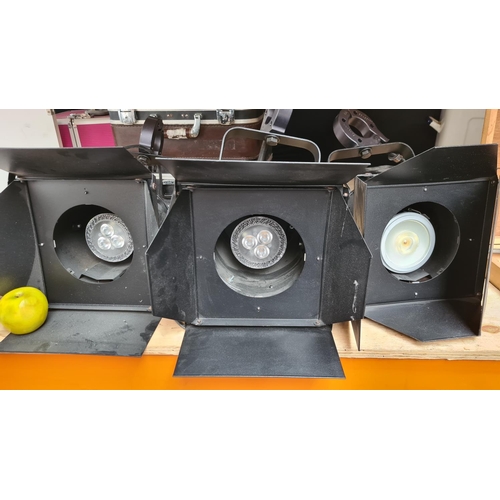 246 - 3 x large heavy stage lights with LED's and fitting clamps. These are in as new condition all with h... 