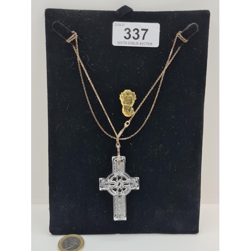 337 - Waterford large signed Crystal Cross pendent on Gold tone chain.