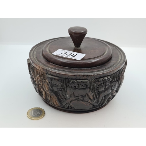 338 - Antique Rosewood carved Tobacco box.