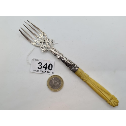 340 - Super pickle fork with elaborate Sterling silver top and ivory handle,19th century with Birmingham h... 