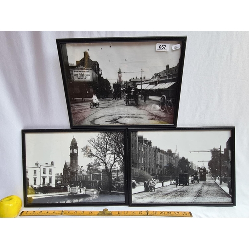 67 - Set of three photographs featuring images of old time Dublin city. Each 11.5 x 15.5 inches.