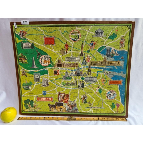 70 - Mounted vintage jigsaw of Dublin city centre. 20.5 x 25 inches.