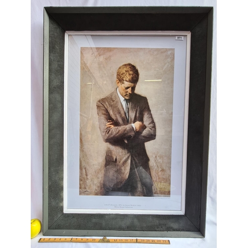 71 - Large 3/4 length portrait of a pensive JFK.  copy of image from White House collection.  31 x 43 inc... 
