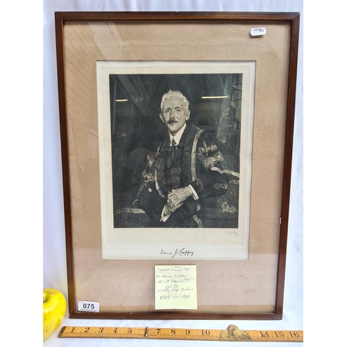 75 - Signed photo image of Dr. Denis J. Coffey, first president of UCD (1908 - 1940). 15.5 x 21 inches.