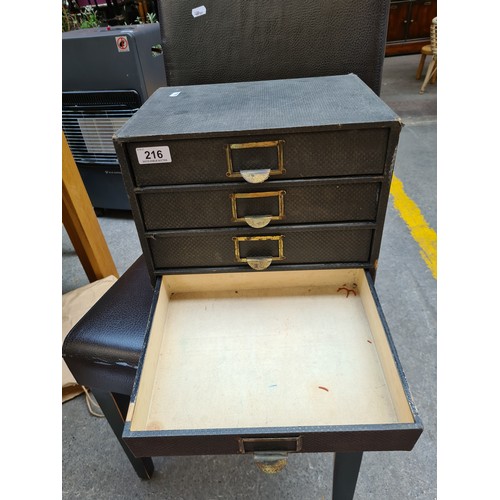 216 - Vintage wooden stationary desk box with four drawers