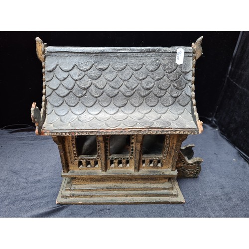 191 - Antique Oriental pagoda-type wooden model. Very interesting piece. Some losses are attached inside.