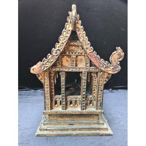 191 - Antique Oriental pagoda-type wooden model. Very interesting piece. Some losses are attached inside.