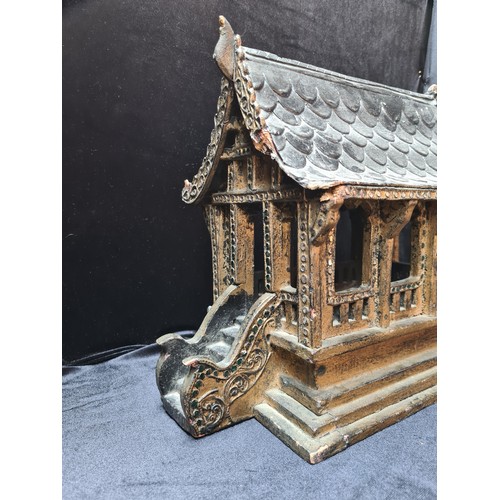 191 - Antique Oriental pagoda-type wooden model. Very interesting piece. Some losses are attached inside.