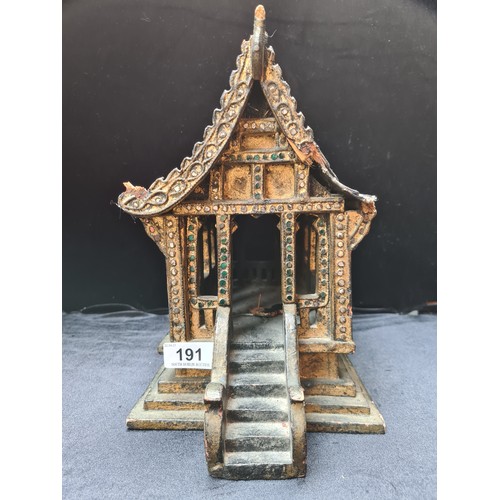 191 - Antique Oriental pagoda-type wooden model. Very interesting piece. Some losses are attached inside.