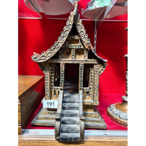 191 - Antique Oriental pagoda-type wooden model. Very interesting piece. Some losses are attached inside.