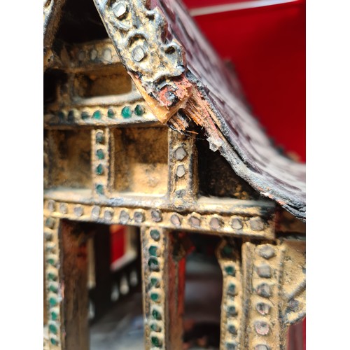 191 - Antique Oriental pagoda-type wooden model. Very interesting piece. Some losses are attached inside.