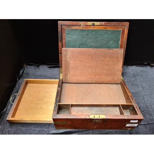 142 - Campaign writing slope with brass supports . 9 x 12 inches. Lovely box.