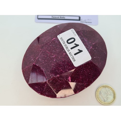 11 - Incredible 2600 carat natural Ruby 532g with cert. Another huge very very rare natural gemstone.