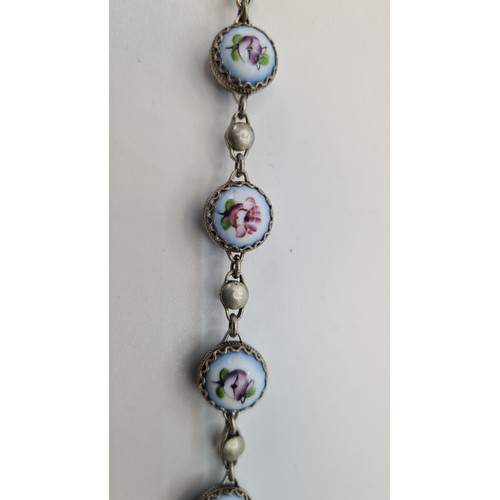 14 - Really Lovely Antique Sterling Silver Hand painted enamel necklace. Huge amount of work, Good weight... 