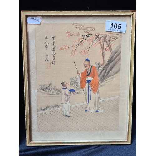105 - Vintage pair of original Chinese watercolour Confucian figures painted on rice paper. 8 x 10 inches.