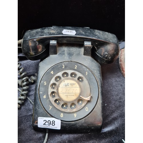 298 - Retro black rotary dial phone and a Carlsberg bar sign and 2 beer tap signs