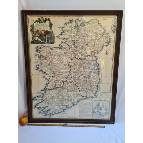 102 - Large Print of a John Rocque Map of Ireland, divided into the four Provinces Counties and Baronies. ... 