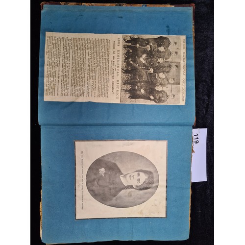 119 - Antique scrap book belonging to Zara White, which contains newspaper cuttings from 1899.