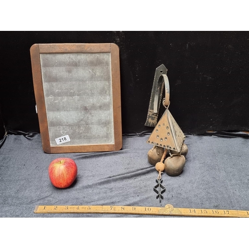 218 - Vintage Slate chalkboard and vintage cowbell windchime