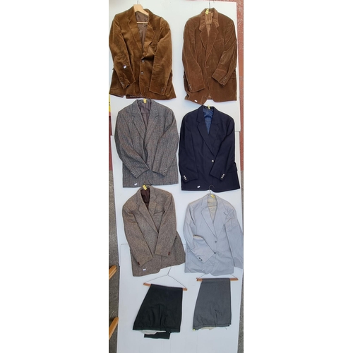 233 - Selection of six jackets and two trousers. Jackets are all drycleaned and between sizes medium to la... 