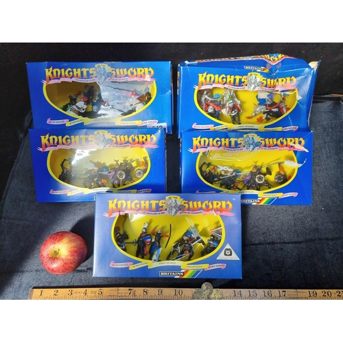 342 - 5 New old Stock Britains, Knights of the swords sets.