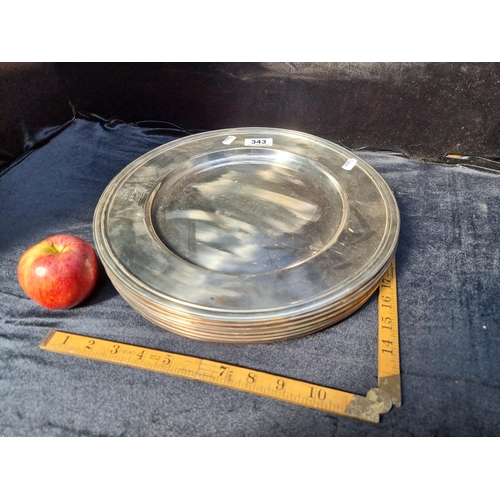 343 - 8 Large Silver toned Serving plates.