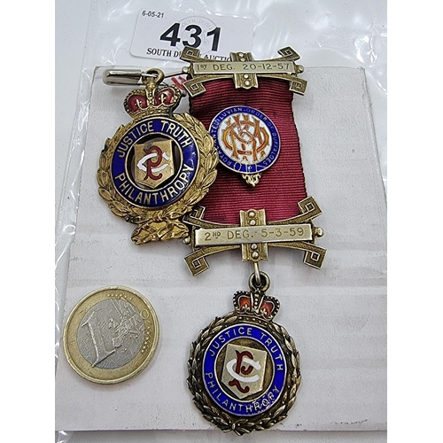 431 - Two Masonic medals, one to Brother Eric W. Clayton, Wayland Lodge 8369 hallmarked silver, Birmingham... 