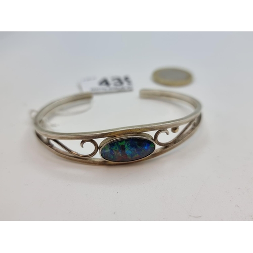 439 - Sterling silver tork bracelet with Large fire opal stone.