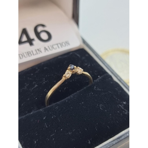 46 - 9 carat gold sapphire gemset ring with twist design shank, size L,