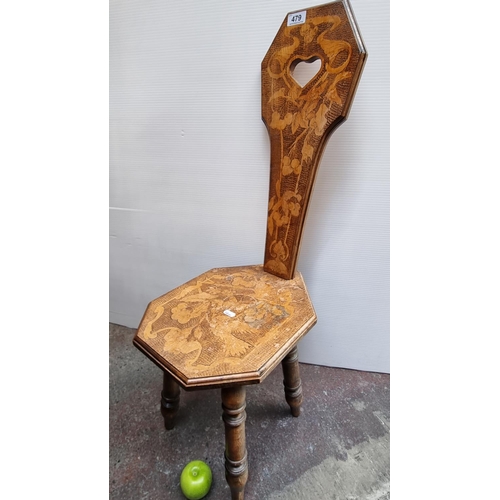 479 - A 19th Century Poker Work Milking Stool with Art Nouveau Designs