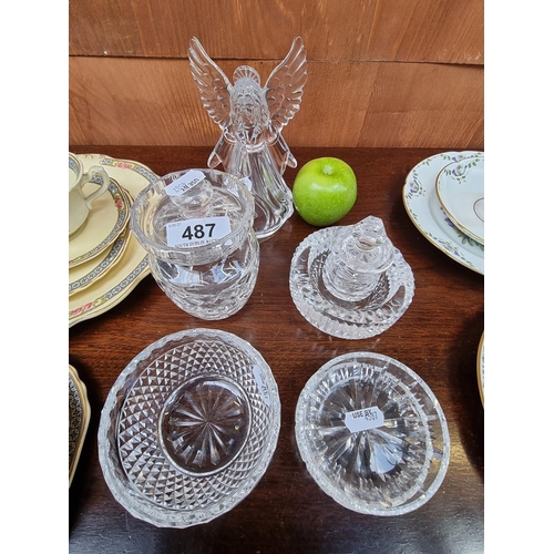 487 - 7 Pieces of Waterford Crystal including an Angel, A Lidded Preserve Jar, Mustard Pot and etc.