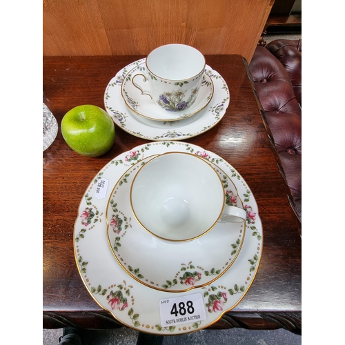 488 - 2 Very Pretty German China Tea Trios