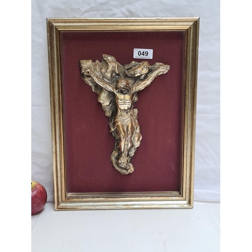 49 - Framed metal cast of the Crucifixion. Signed by the artist Franco Gabriele.